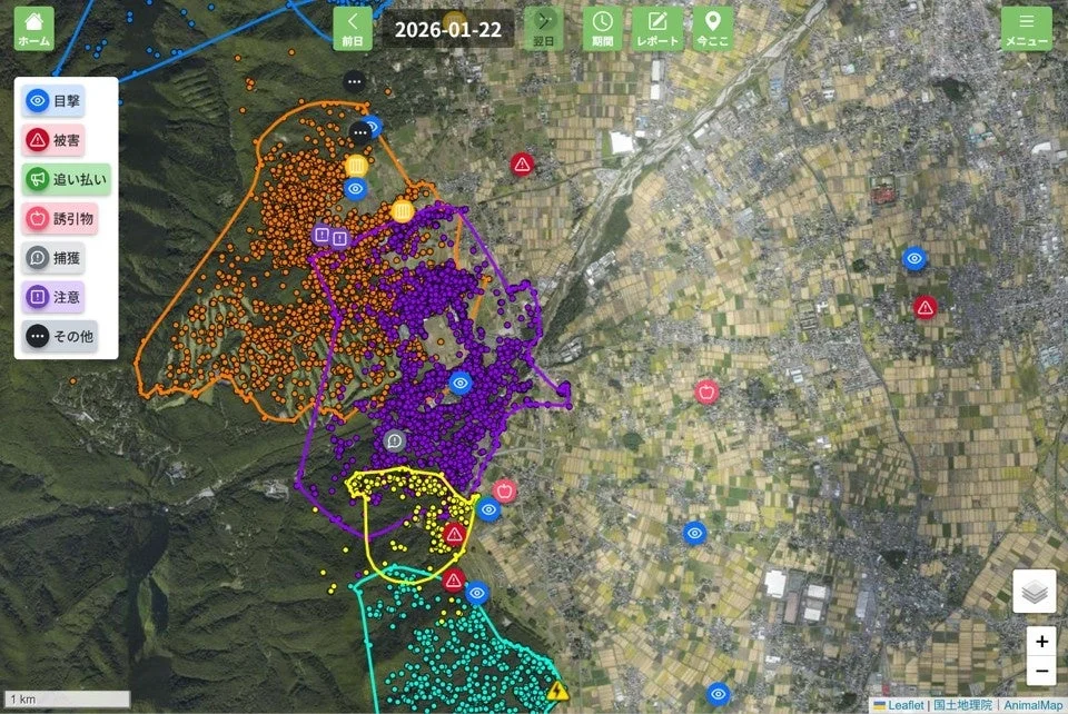 地図上の目撃・被害情報