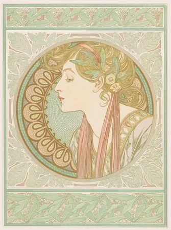 ミュシャ風装飾的な女性の横顔