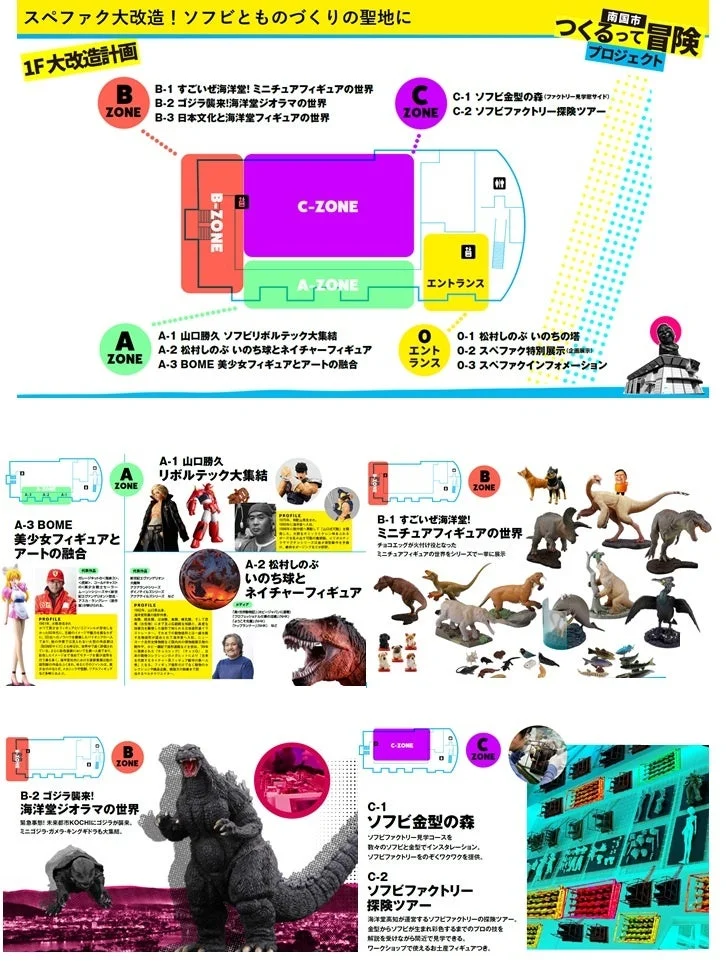 ソフビとものづくりの聖地を目指す「スペファク大改造」の1Fフロアマップと展示内容