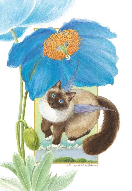 中島祥子さんの作品と見られる翼を持つシャム猫のイラスト