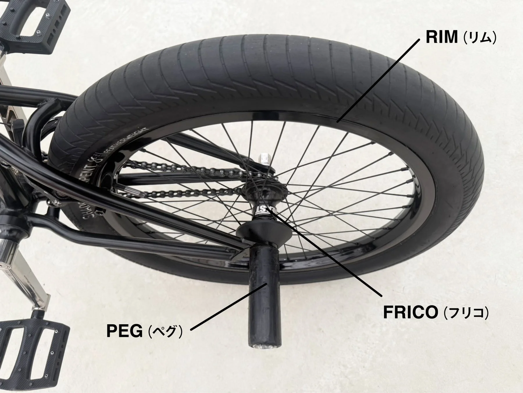 BMX自転車の後輪部分のパーツ