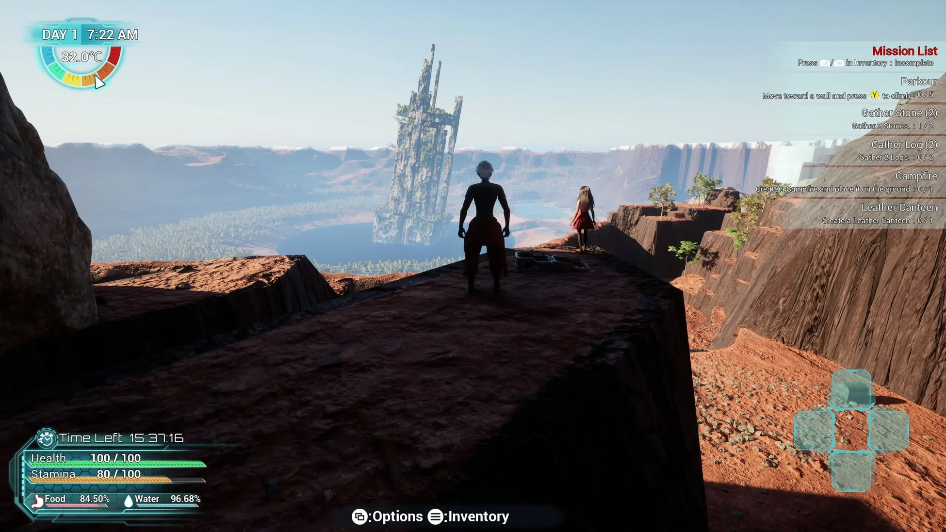 広大な荒野でサバイバルするゲーム画面