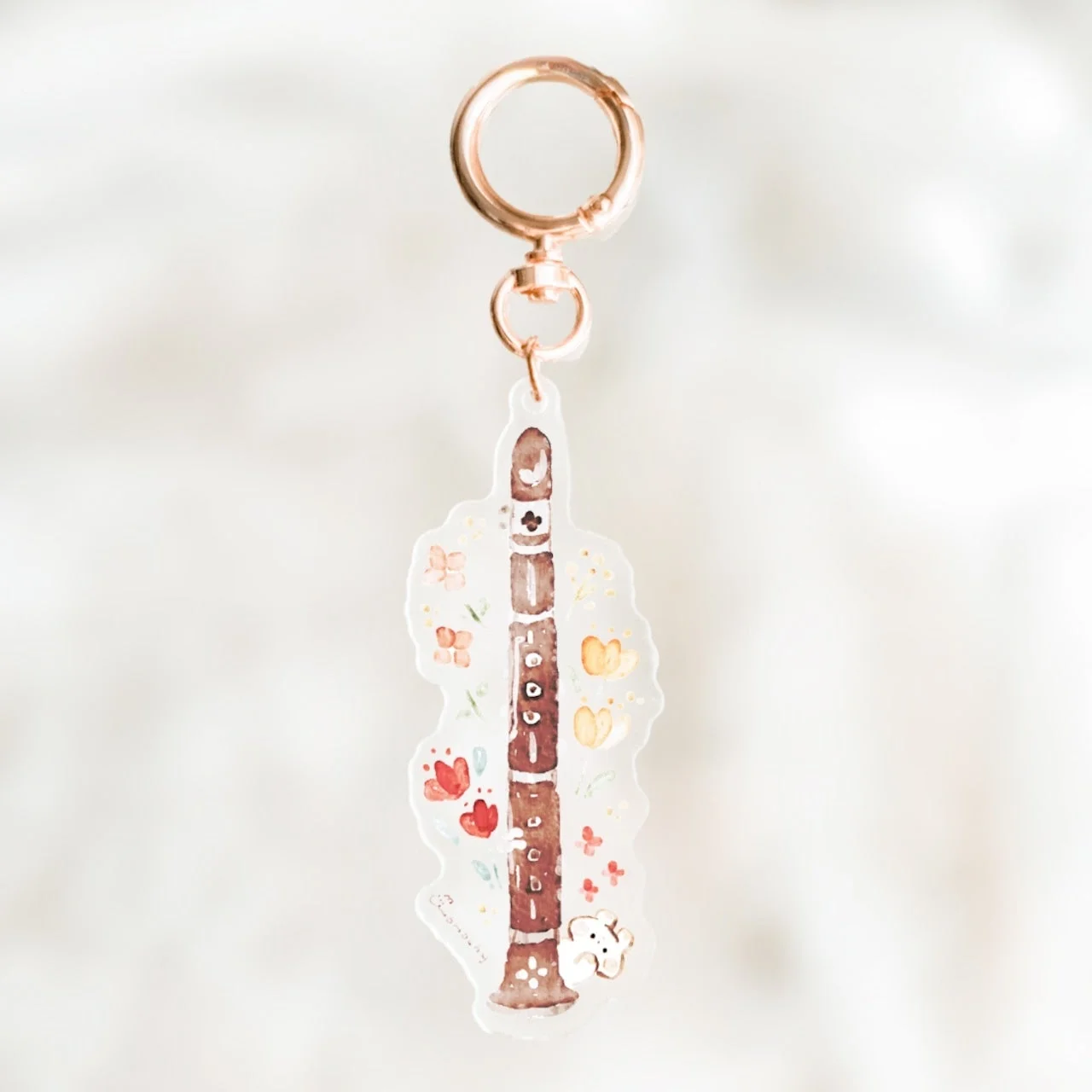 クラリネット型の花と動物のキーホルダー