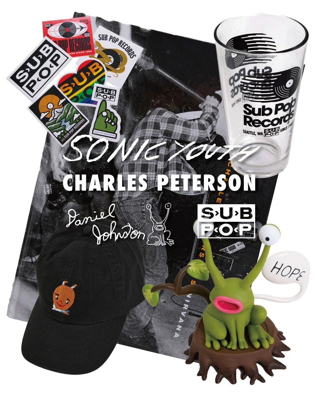 サブポップレコード, 音楽, グランジ, ソニックユース, チャールズピーターソン, ダニエルジョンストン, ニルヴァーナ, レコード, ステッカー, グラス, キャップ, フィギュア, 音楽グッズ, コレクション