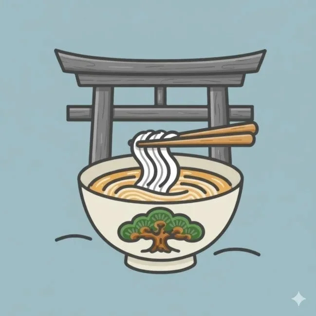 ラーメンと鳥居のイラスト