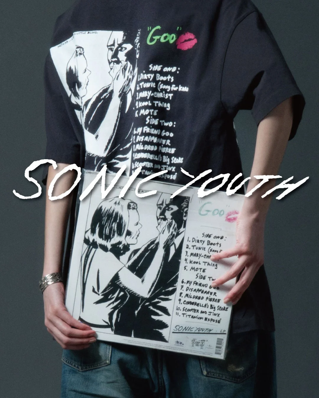 ソニックユース、Goo、アルバム、レコード、Tシャツ、ファッション、音楽、インディーズロック、オルタナティブロック、ヴィンテージ、ストリートファッション、カジュアル、モノクロイラスト