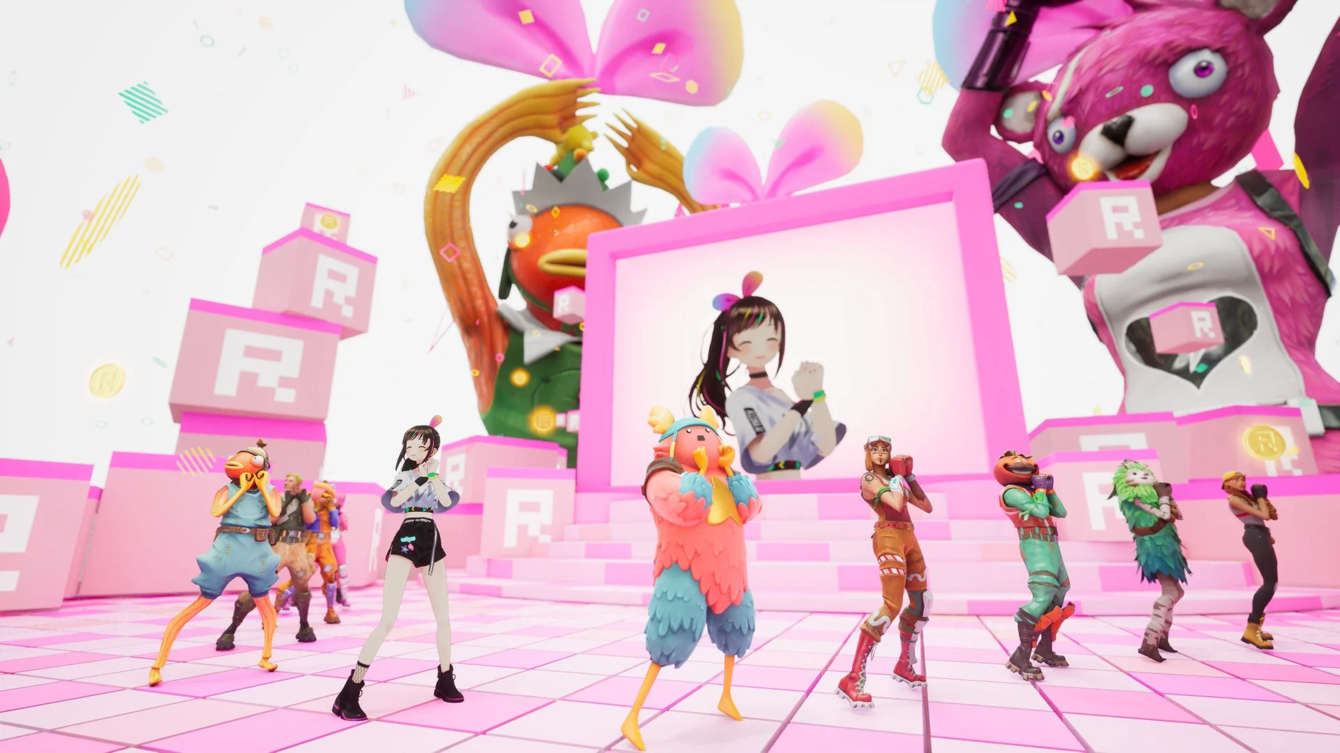 フォートナイトのキャラクターがKizuna AIのライブを楽しむ様子