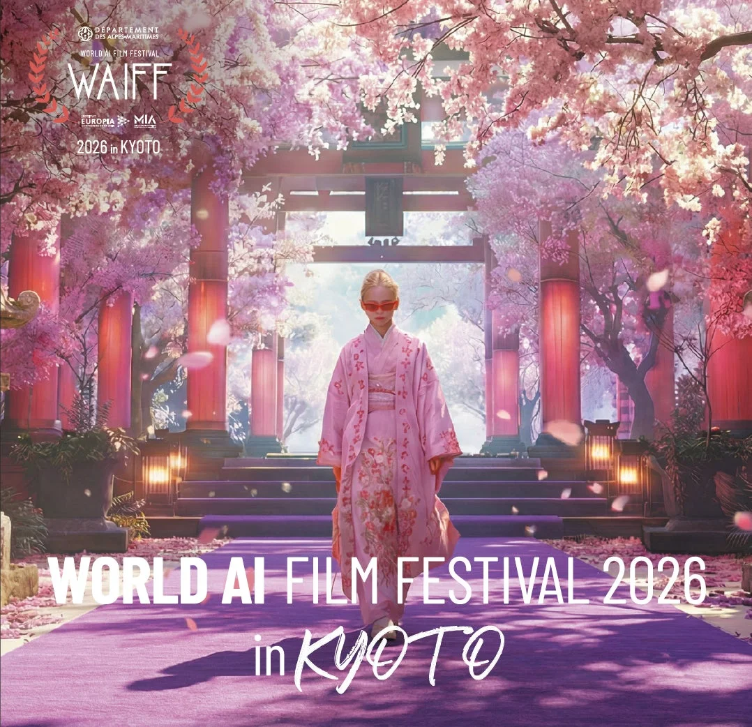 桜が舞う京都でWAIFF 2026 in KYOTO開催を告知するポスター