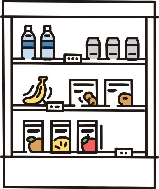 食料品や飲料が並んだ陳列棚のイラスト