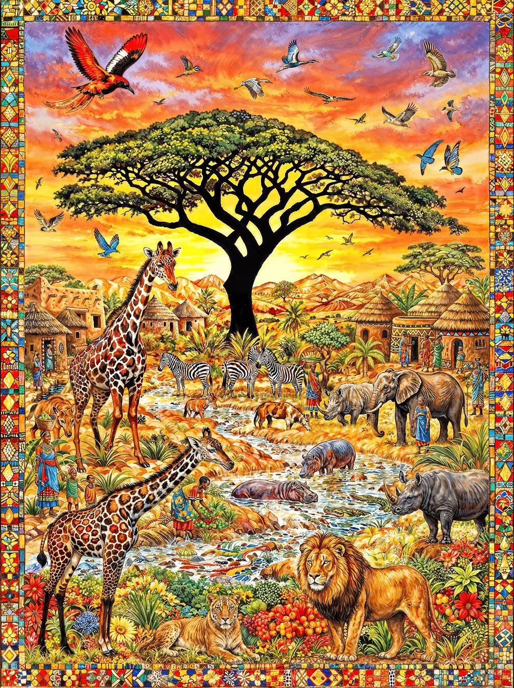 アフリカのサバンナを描いたイラスト