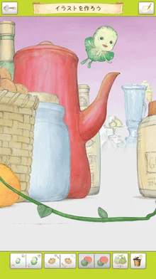 小さな緑色の妖精が浮かぶイラスト