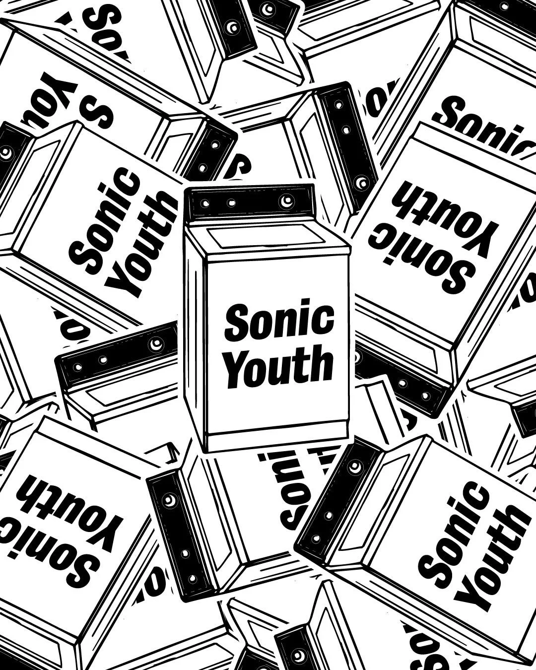 ソニックユース、洗濯機、パターン、モノクロ、グラフィックデザイン、バンド、音楽、アート、繰り返し、白黒