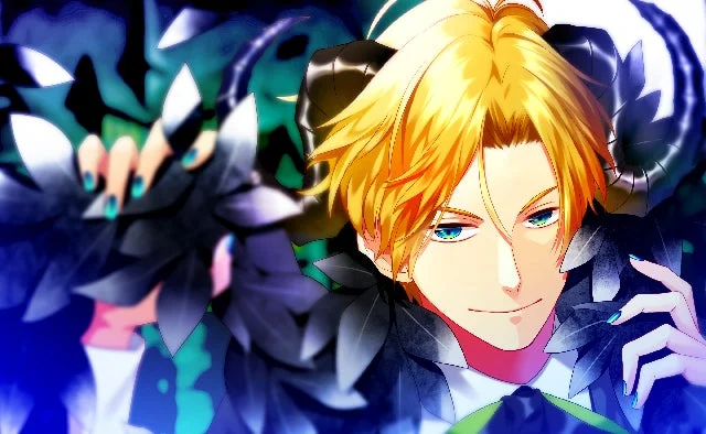 金髪と青い目のアニメ風の男性キャラクター