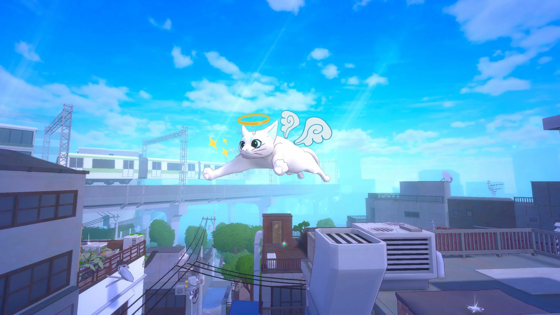 天使の羽と光輪を持つ猫