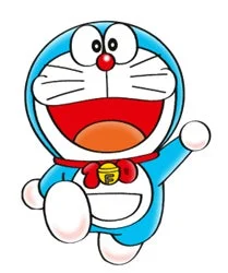 人気アニメキャラクターのドラえもんが笑顔で手を挙げているイラスト