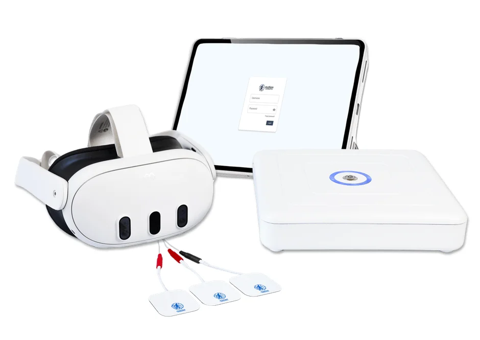 VRヘッドセット、タブレット、電極パッドを含むSpatial StimelMDシステム