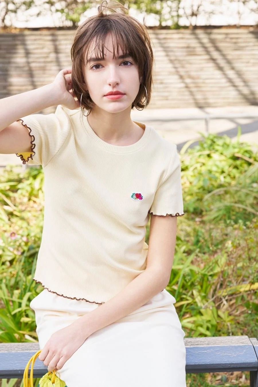 配色メローリブ半袖Tシャツ