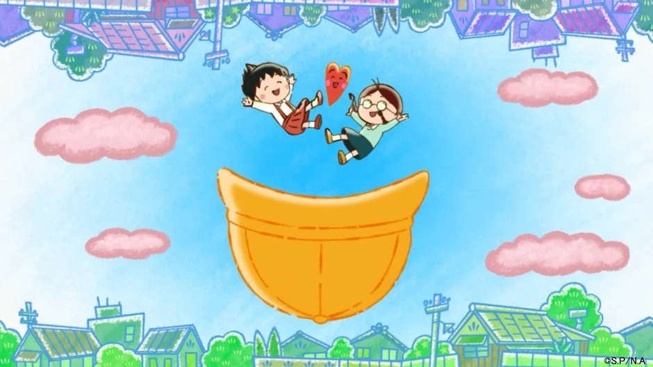 空に浮かぶ子供たちと街並み