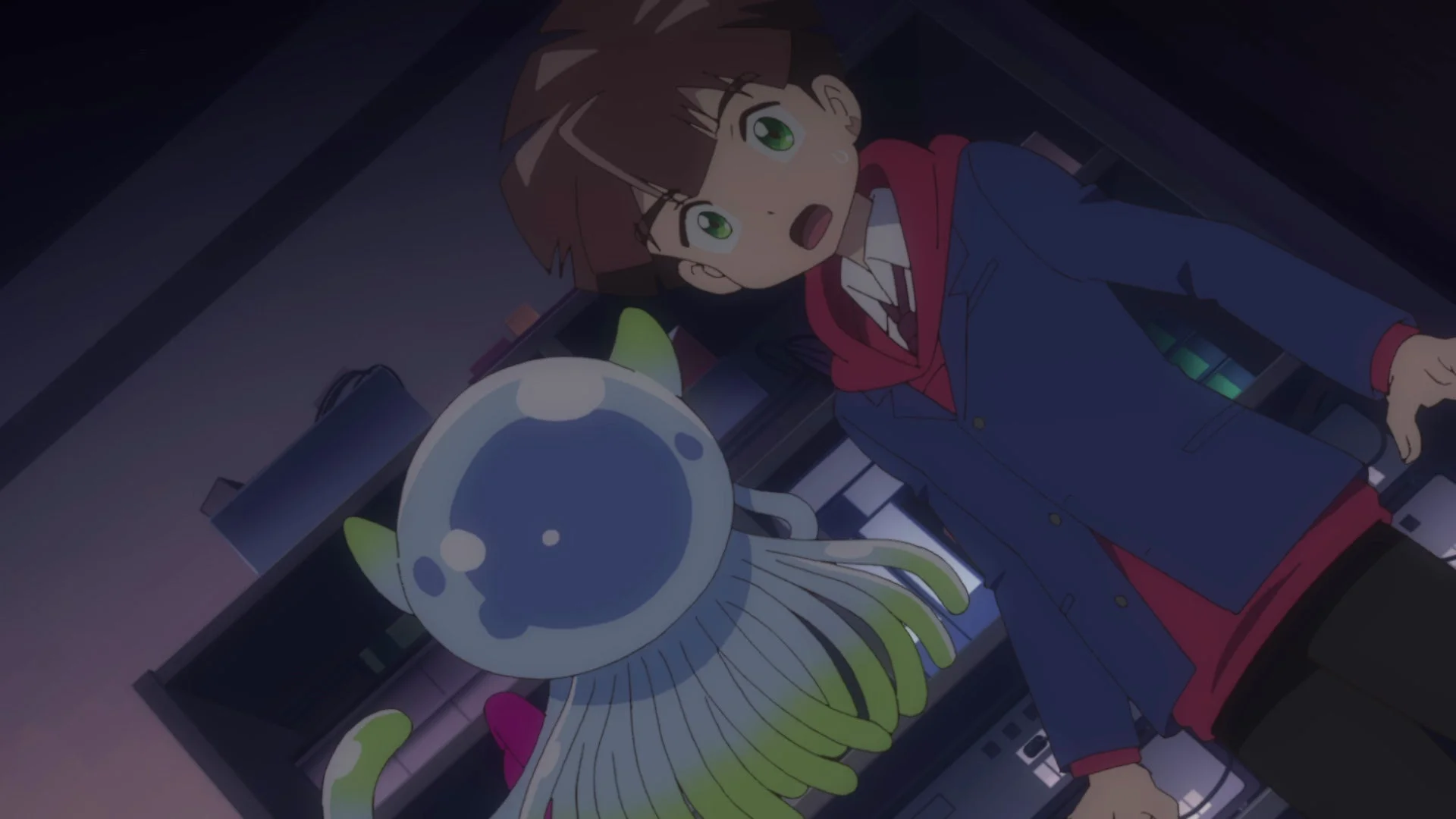 驚く少年とクリーチャー