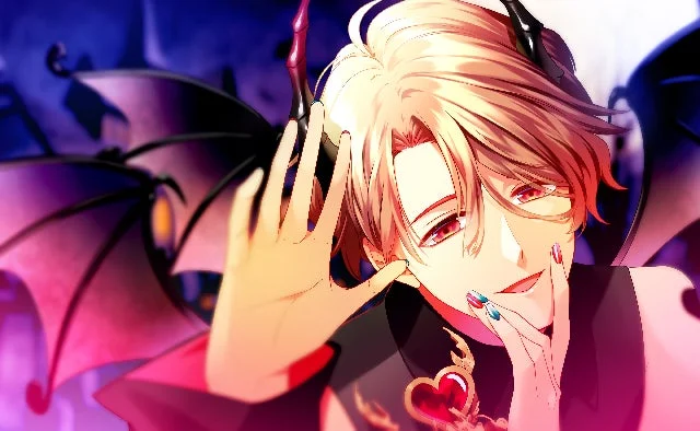 金髪と赤目が特徴的なアニメ風の男性キャラクター