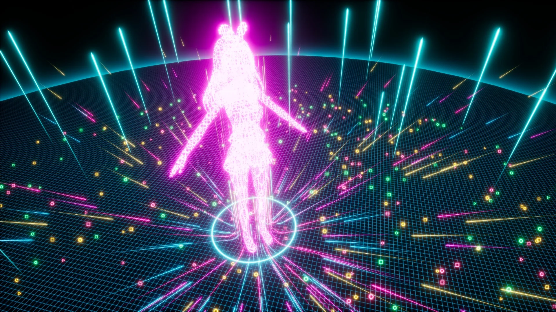 サイバーパンクな仮想空間に浮かぶホログラム