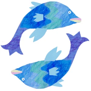 青と水色のグラデーションで描かれた2匹の魚のイラスト