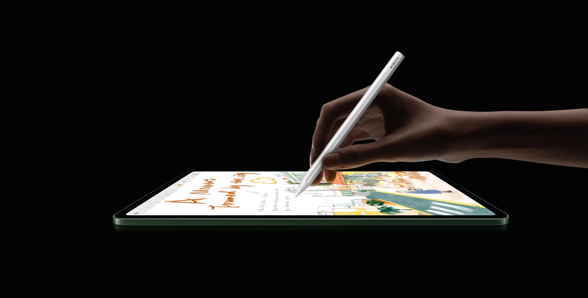 タブレットにペンで描画する様子