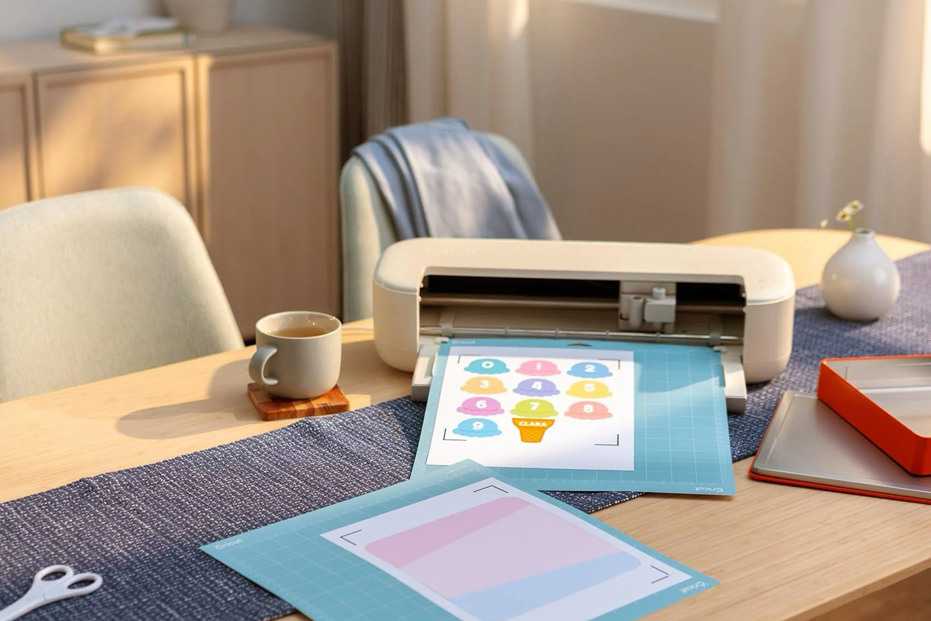 Cricut Explore 5がステッカーを制作している様子