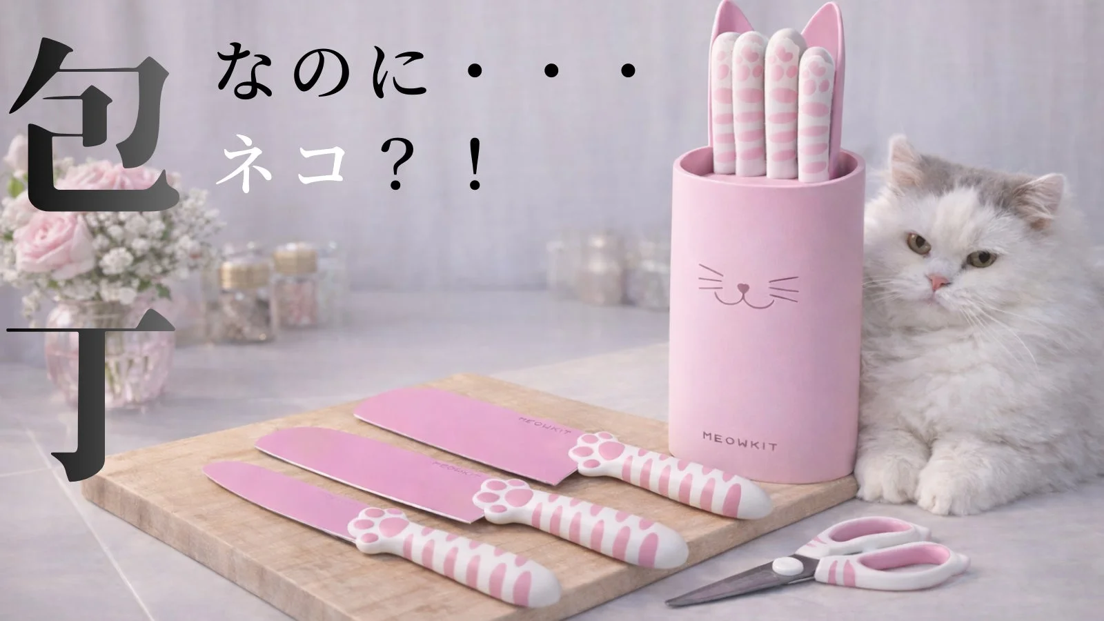 包丁セットと白い猫