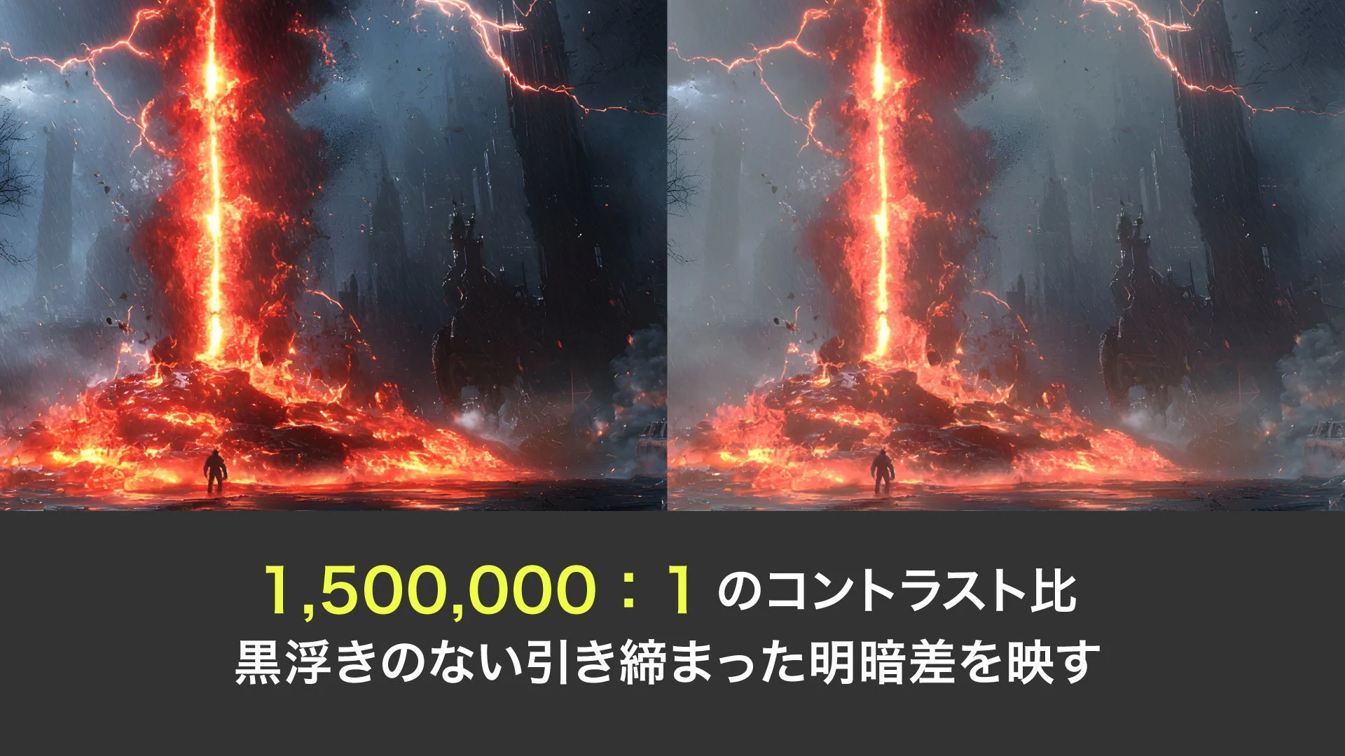 火山と雷の画像でコントラスト比を比較