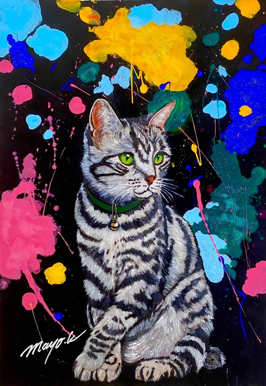 川﨑麻世さんの作品と見られる猫の絵画