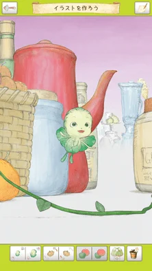 台所のような背景に植物の妖精が描かれたイラスト