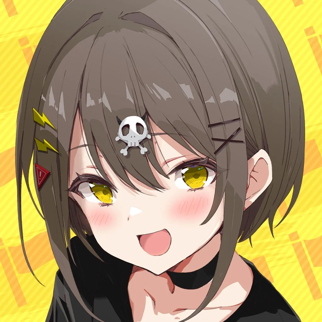 茶髪と黄色の瞳を持つアニメ風の少女のイラスト