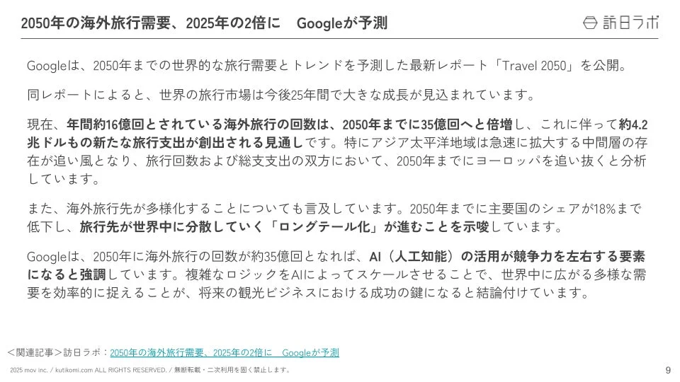 2050年の海外旅行需要、2025年の2倍に Googleが予測