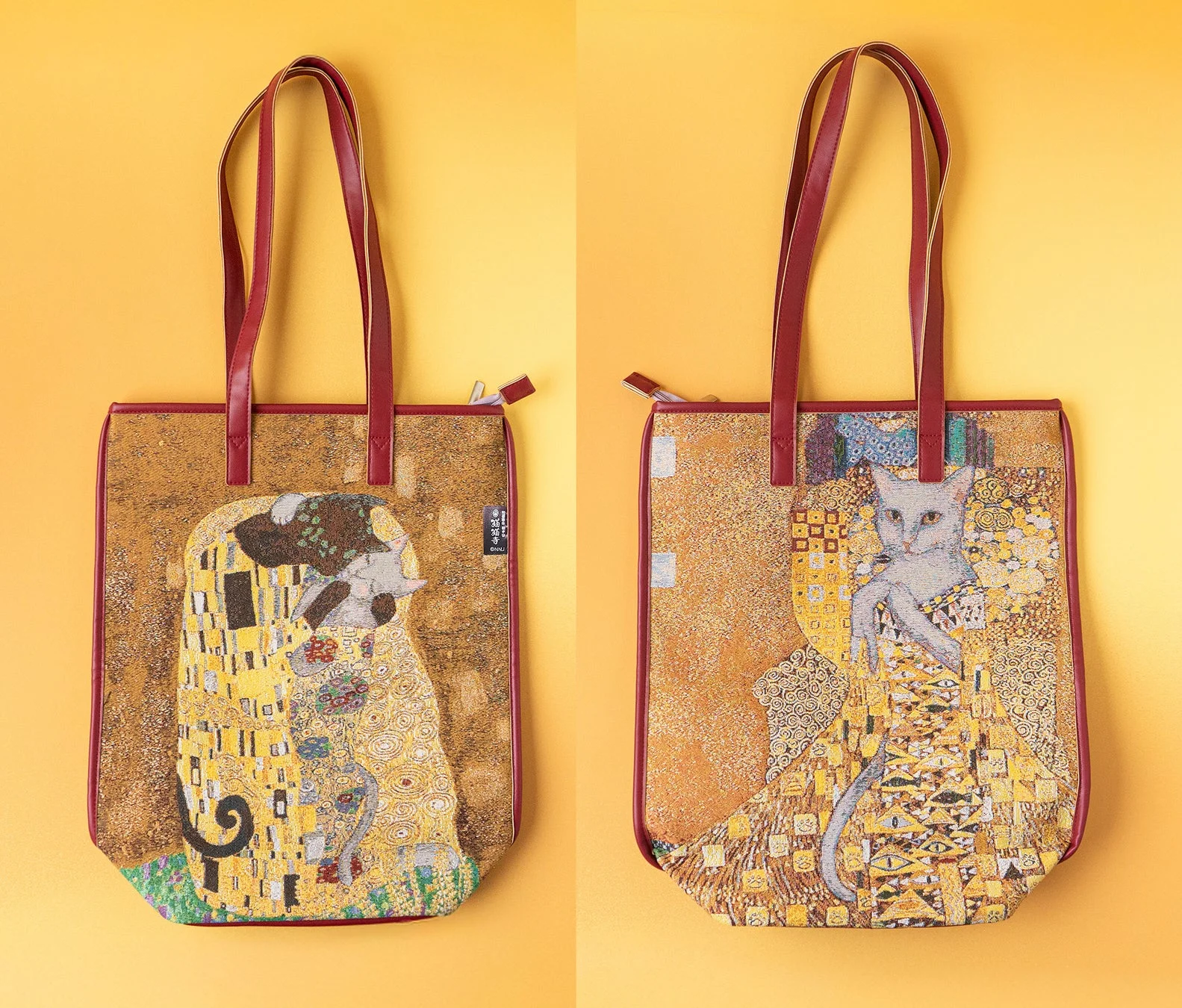 クリムトの絵画を猫でパロディ化したトートバッグ