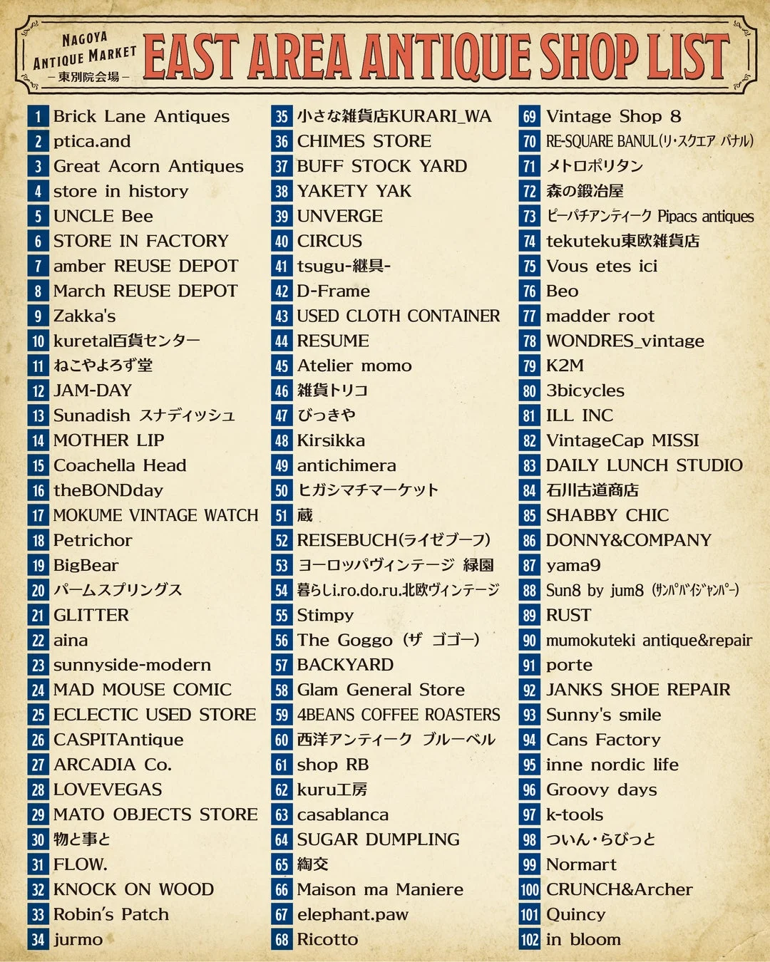 東別院会場のショップリスト