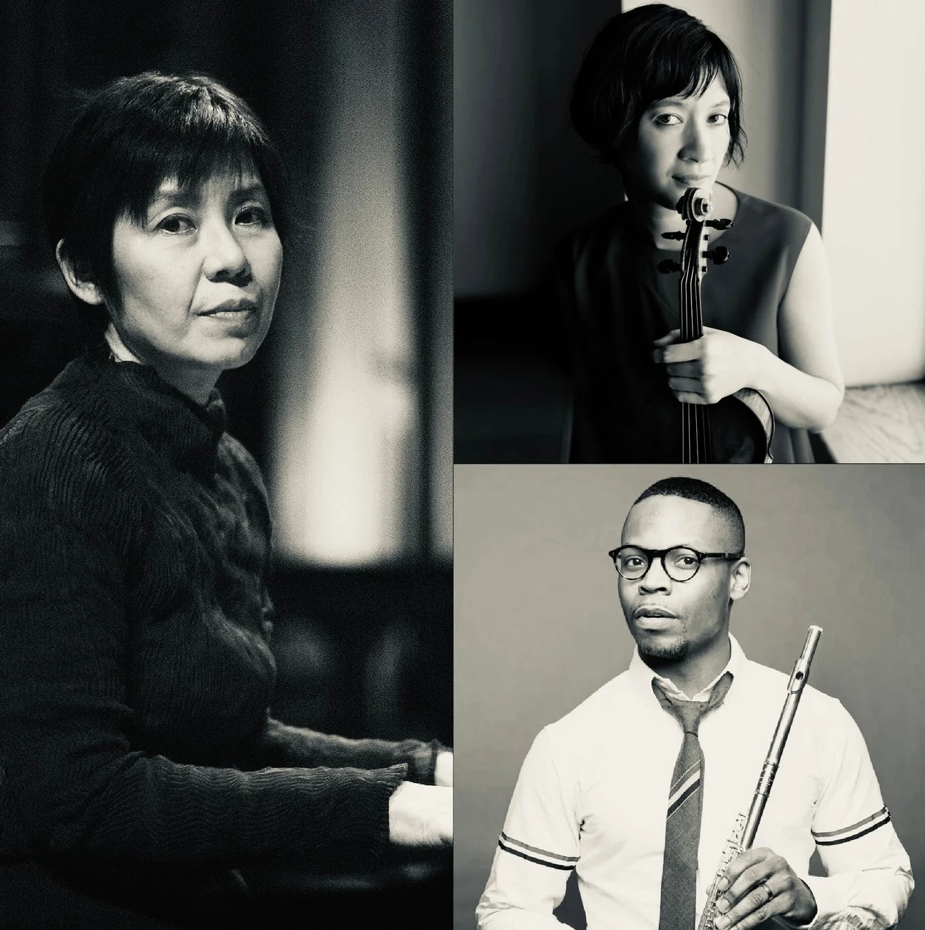 3人の音楽家のモノクロポートレート