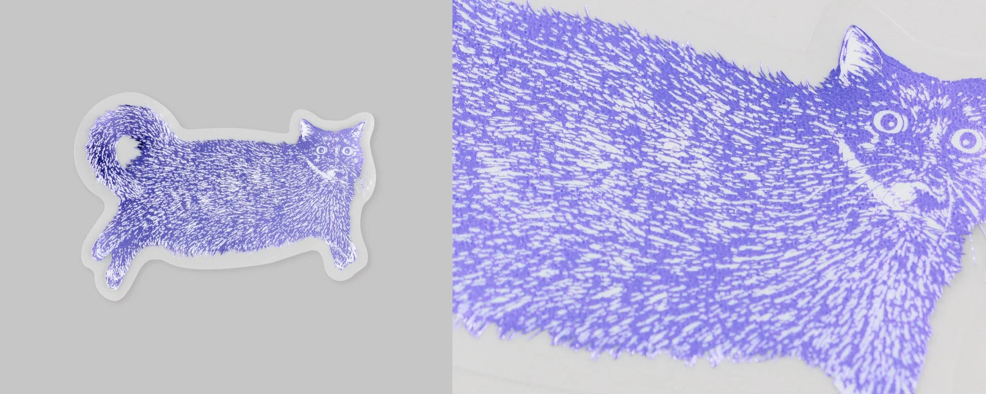 灰色の背景に毛並みが表現された紫色の猫のような動物のイラスト