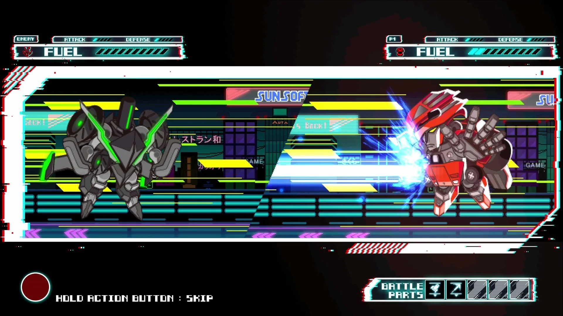 2体のメカが対戦しているゲーム画面