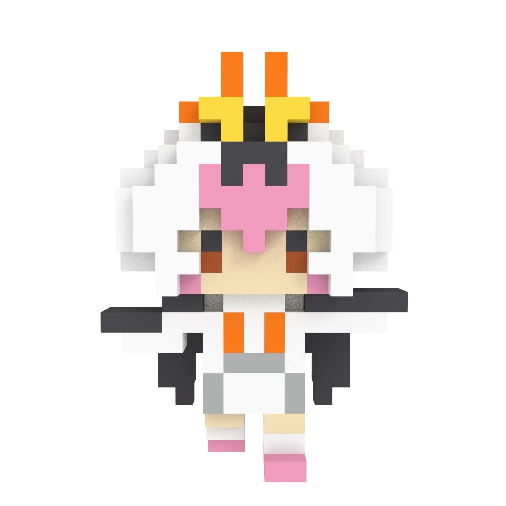 白髪とピンクのリボンが特徴のピクセルアートキャラクター