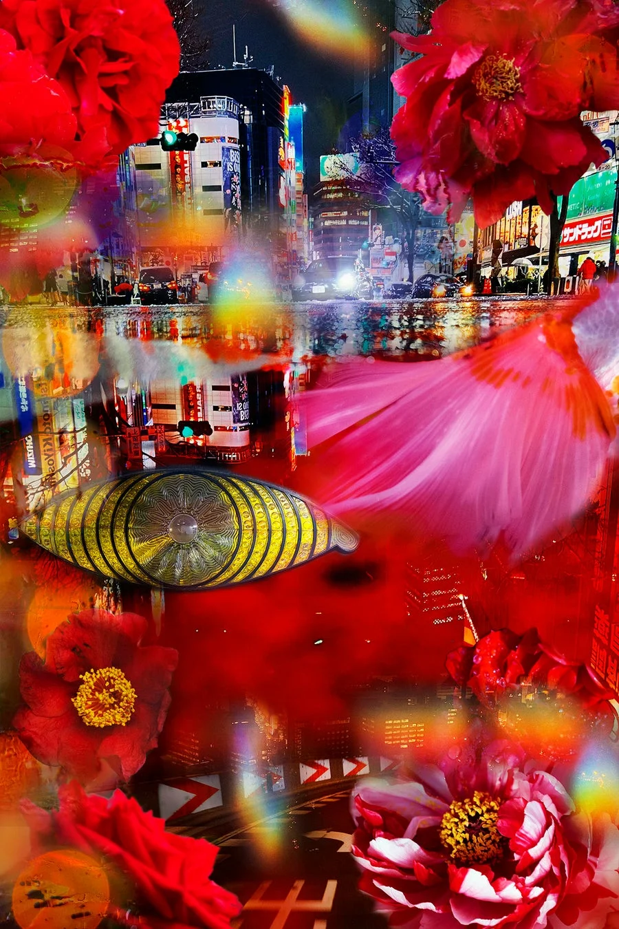 幻想的な都市と花のアート