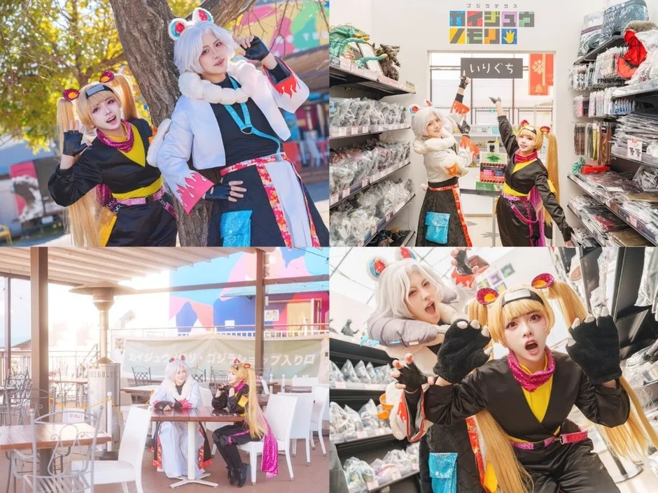 ゴジラショップ前でポーズをとるコスプレイヤー