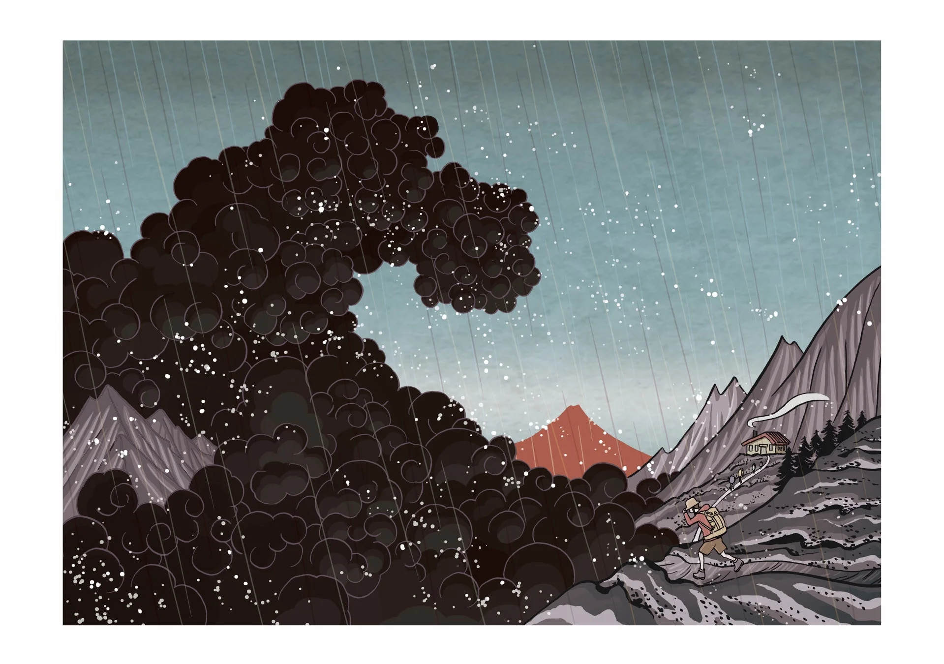 北ア稜線雷雲下