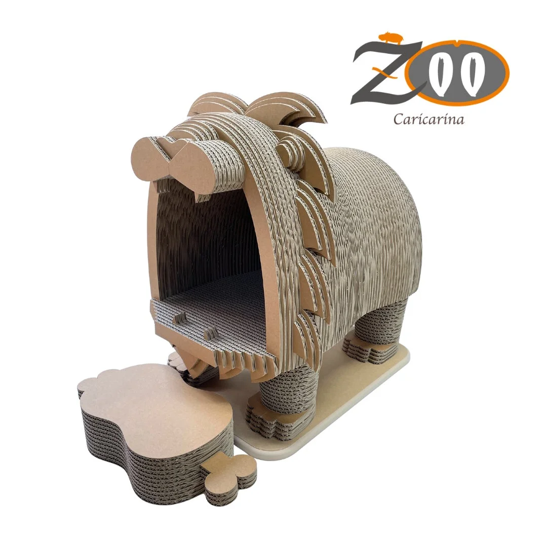 ダンボール製のライオン型キャットハウス