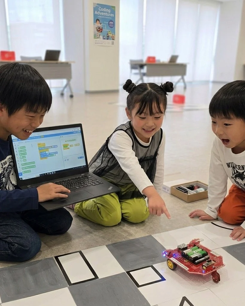 プログラミングでロボットを操作する子供たち