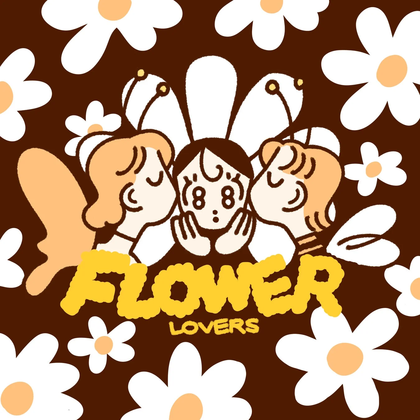 花とキャラクターのイラスト