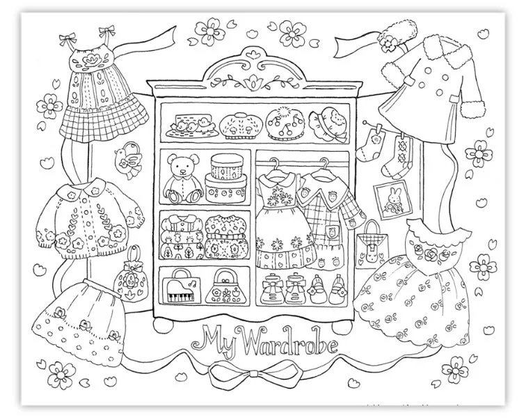 子供部屋のようなクローゼットの塗り絵