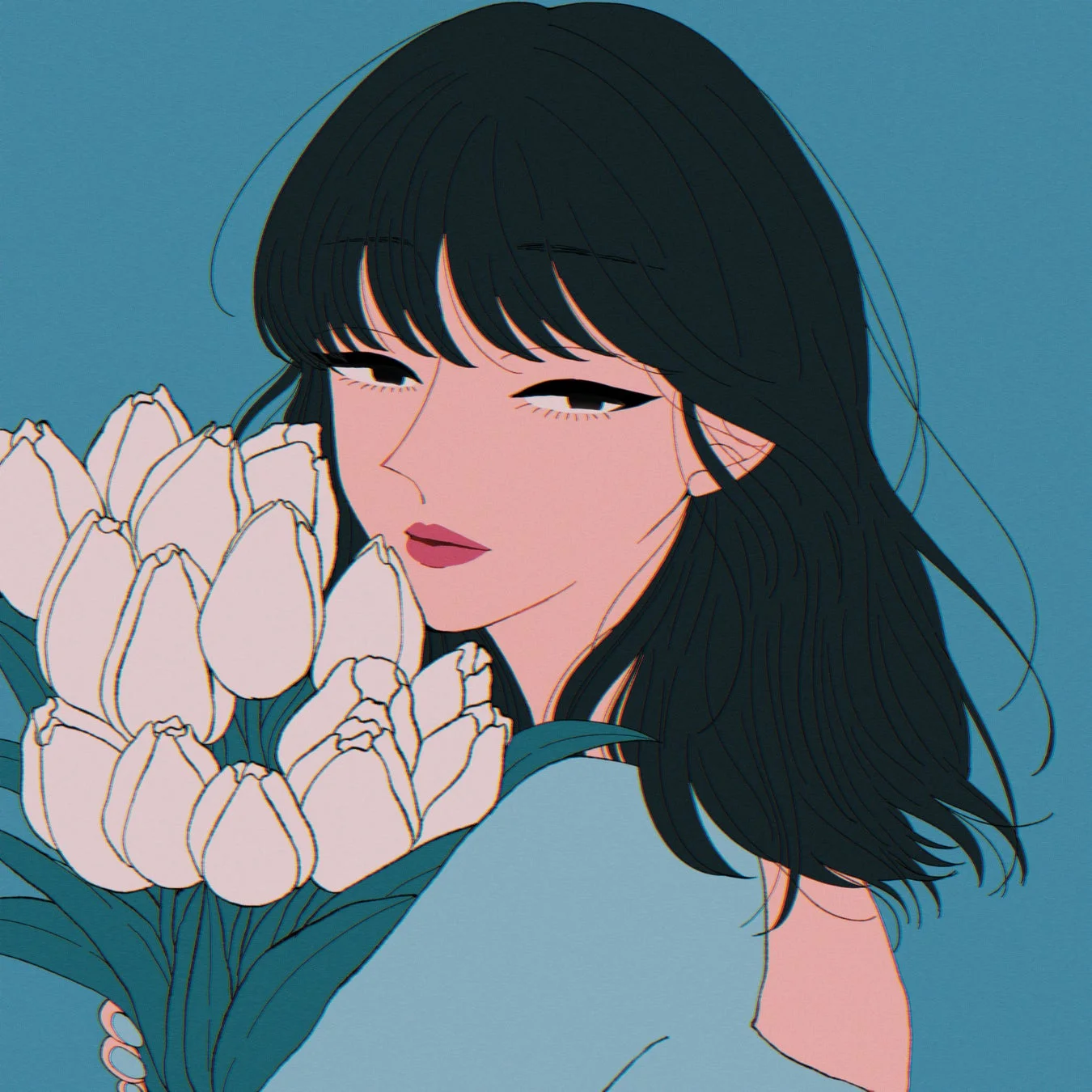 チューリップと女性のイラスト