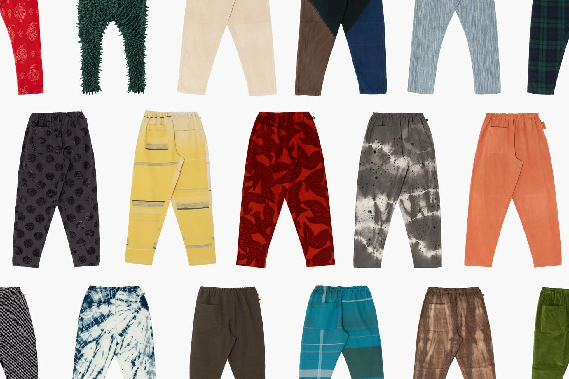 様々な色柄のもんぺ