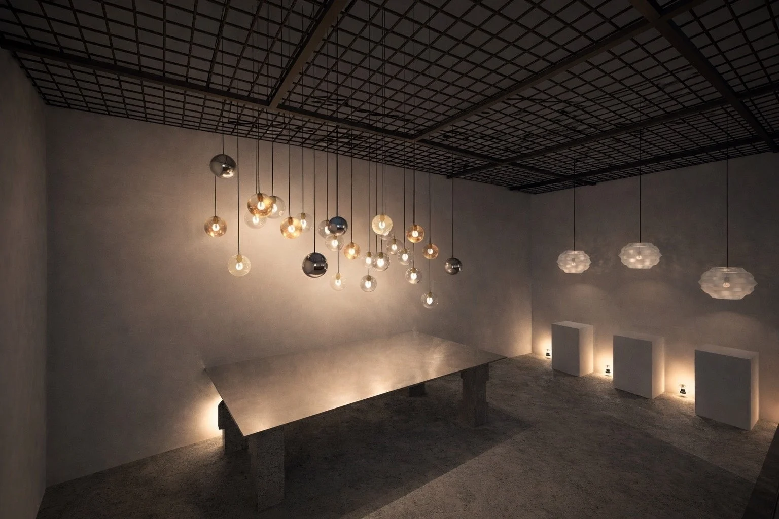 ペンダントライトが特徴的なモダンインテリア